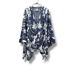 Jamie Gries Floral Knit Cape Women's OS Navy White Sweater Draped